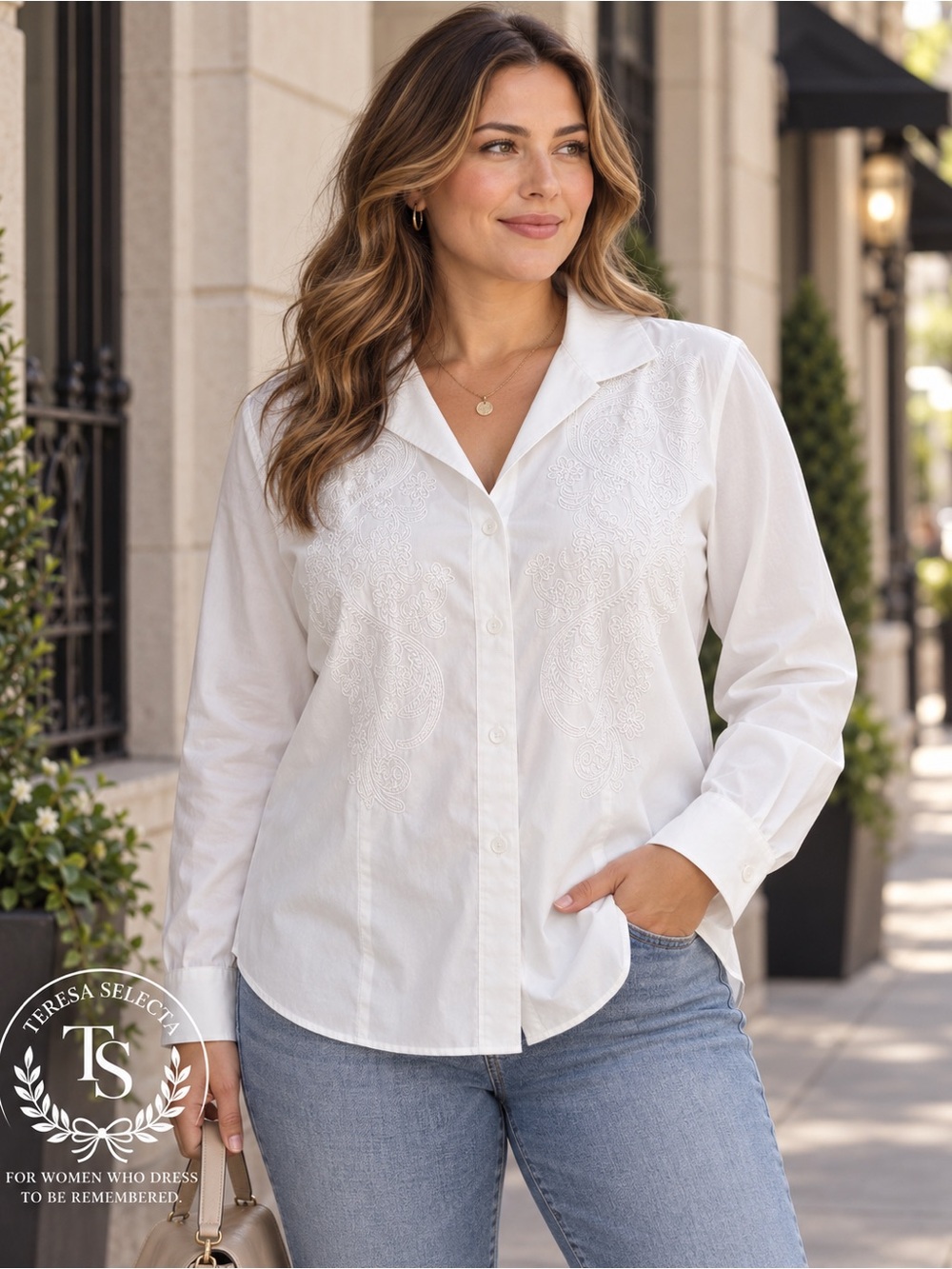 Coldwater Creek White Embroidered Button Front Blouse Plus Size 2X